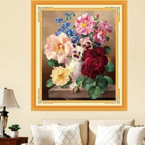 Flower Peony cross stitch kits 11CT Printed Canvas Embroidery DIY Handmade Needlework Wall Home Decor