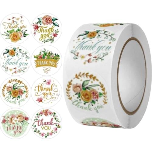 500pcs/roll 1 inch Wreath Flowers Thank You Stickers for Wedding Party Seal Labels Business Packing Label Stationery Sticker