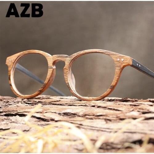 AZB Vintage Clear Glasses Cat Eye Wooden Glasses Frame Men Women Transparent Lens Glasses Wood Optical Eyewear frames HB030