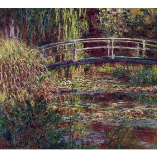 100% handmade landscape oil painting reproduction on linen canvas,the-japanese-bridge-the-water-lily-pond-symphony-in-rose