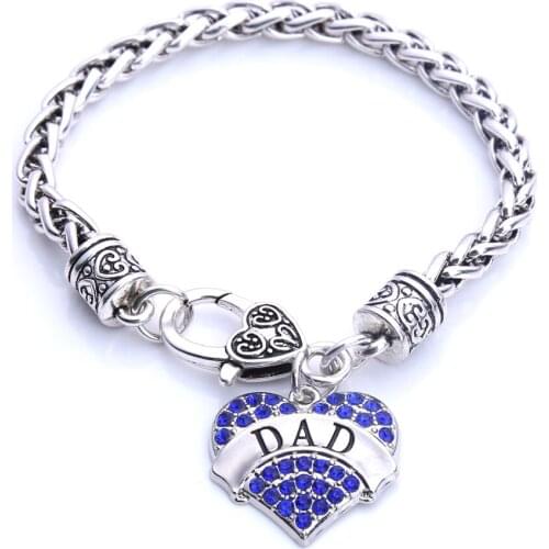 Fathers Day Gift for DAD Bracelet Clear Crystals Lobster Claw Heart Bracelet