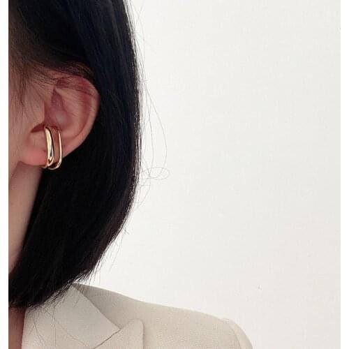 Fake Piercing Earrings For Women Gold Clip On Ear Simple Hook Double C-shaped Earring Korean Ladies Ear Jewellery