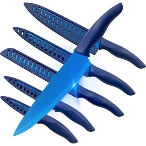5-piece Chefs Knife Meat Cleaver Fruit and Vegetable Knife Kitchen Stainless Steel Blue-plated Titanium Knife