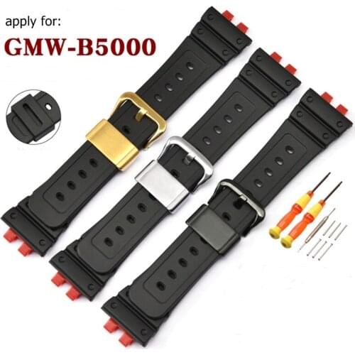 Rubber strap for Casio G-SHOCK GMW-B5000 waterproof Resin strap Sport bracelet watchband Gold Metal Loop Holder Bezel Ring