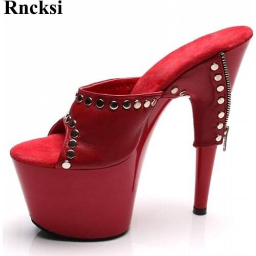 Rncksi New Sexy Women Pole Dance 17cm High-Heeled Clear Platform Shoes Slippers Shoes Night Club Wedding Party Dress Slippers