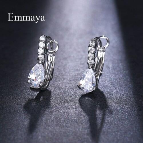 EMMAYA Hot Sell Silver Color Water-drop Shape Trendy & Elegant AAA Zircon Stud Earring for Party and Gift