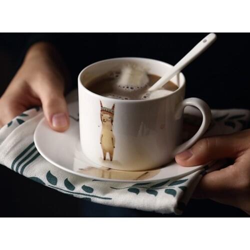 Mengchong Series! Nordic Style High Bone China Coffee Cup and Saucer English Red Teacup Cute and Creative