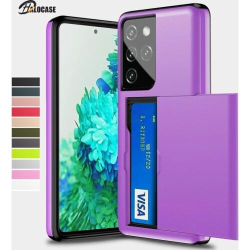 Slide Card Slots Holder Case For Samsung Galaxy S21 S30 S20 FE Note 20 Ultra 10 9 8 S10 5G S9 S8 Plus S10E S21+ Case Cover Funda