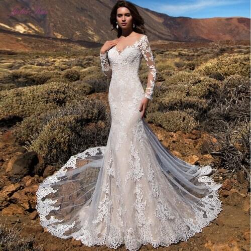 Julia Kui Gorgeous Scoop Neckline Of Mermaid Wedding Dress With Elegant Skirt Full Sleeve