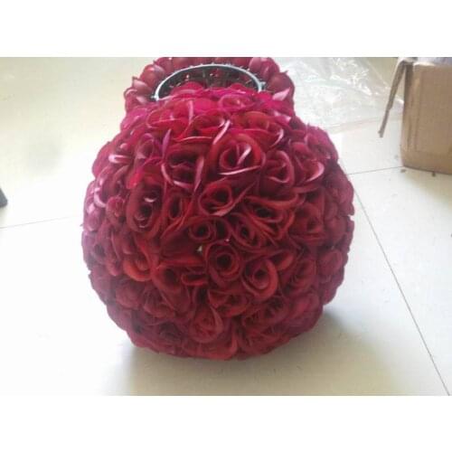 SPR 50cm wedding artificial silk kissing flower ball table flower wedding decoration flore flower wall -dark red
