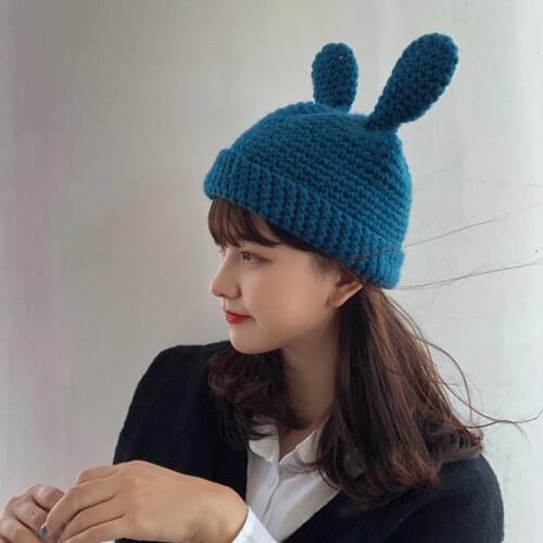 Pragmapism New Autumn winter men women couples warm hats simple casual handmade cute rabbit ears knitted woolen hat beanies hat
