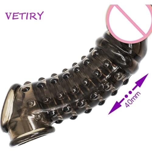 Penis Extender Condom Penis Enlargement Sex Toys for Male Delayed Ejaculation Men Cock Sleeve Soft Spines Stimulation Cock Ring