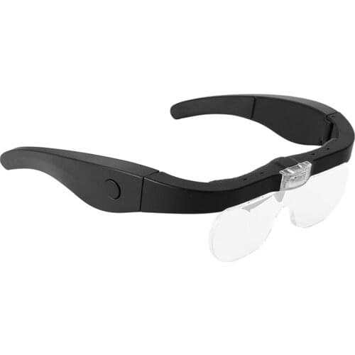USB Rechargeable 2 LED Auxiliary Light Wearable Magnifier Magnifying Loupe with 4 Replaceable Lenses 1.5X/2.5X/3.5X/5X