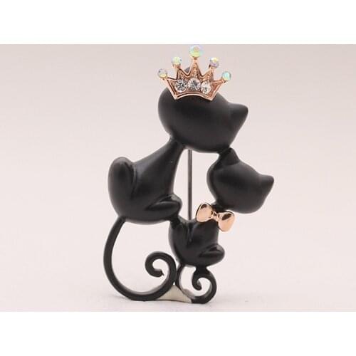 Women Hats Scarf Suit Brooch Clothes Buckles Smooth Black Mother Daughter Cats Brooches Crystal Crown Queen Corsages Hijab Pin