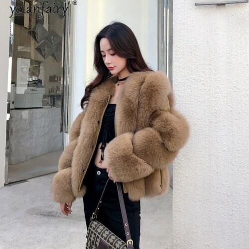 YOLANFAIRY Real Fox Fur Coat Women winter jacket Fashion Vintage furry fur Coats and Jackets Women clothes 2020 Manteau Femme