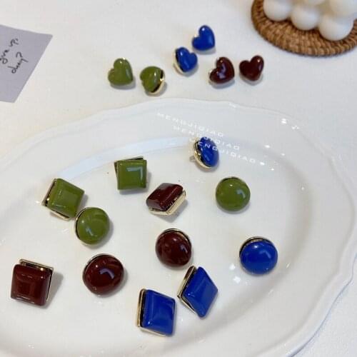 MENGJIQIAO 2021 New Fashion Colorful Sqaure Stud Earrings For Women Girls Fashion Drops Of Glaze Brincos Elegant Jewelry Gifts