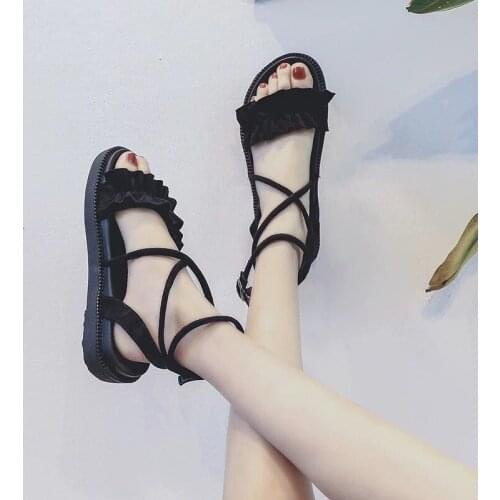 Shoes Woman Sandals Womens Summer 2021 New Korean Students All-match Flat-bottomed Beach Roman Style Straps