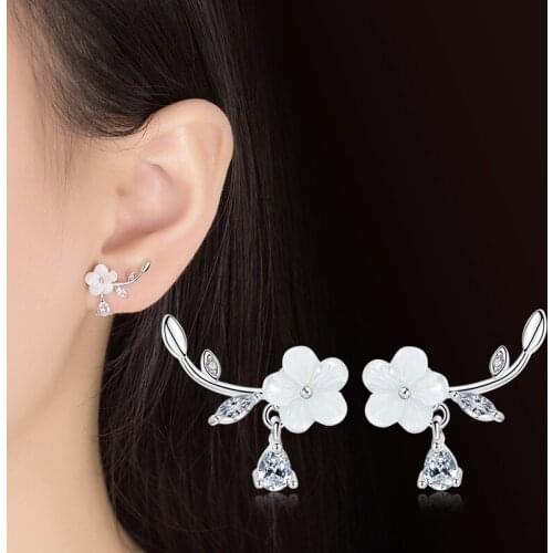 925 Sterling Silver Earrings For Women Natural Shell Flowers Zircon Earrings oorbellen