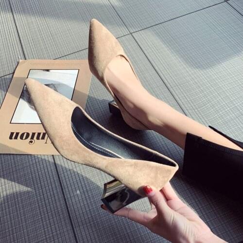 Simple style 2020 spring new pumps Korean version of the wild pointed womens shoes suede shoes thick heels women