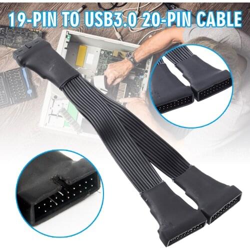 1pc 12CM 18AWG 19-pin to USB 3.0 20-pin 1 to 2 Power Supply Extension Cable Computer Motherboard Cables Adapter