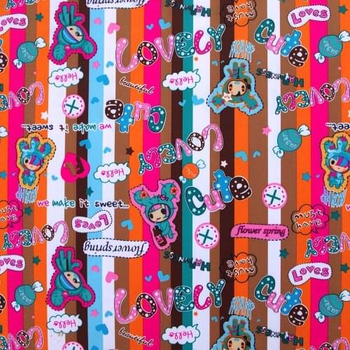 1 yard 230T Polyester/PVC coated Waterproof Fabric for bag,- Cute Baby and Stripe (brown) (width=140cm)