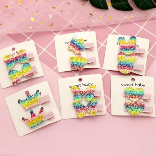 2 Pcs/set Girls Gradient Color Rainbow Hair Pins Princess Butterfly Crown Hair Clips Children Shiny Hair Pins Hair Accessories