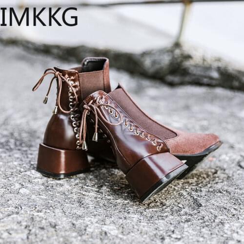 2020 Fashion Ankle Boots mid Heels Women boot Autumn Sexy Booties round Toe Leather Boots Women Winter Boots