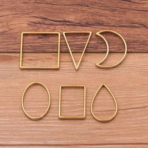 5PCS 6 Styles Gold Moon Triangle Charm Stainless Steel Pendant Open Hollow Pressed Resin Frame Mold Bezel DIY Jewelry Making