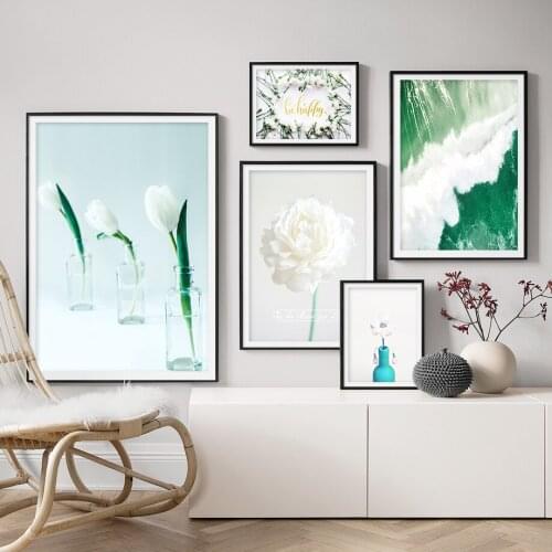 White Peony Tulip Ocean Wall Art Print Canvas Painting Nordic Canvas Poster And Prints Wall Pictures For Living Room Decor