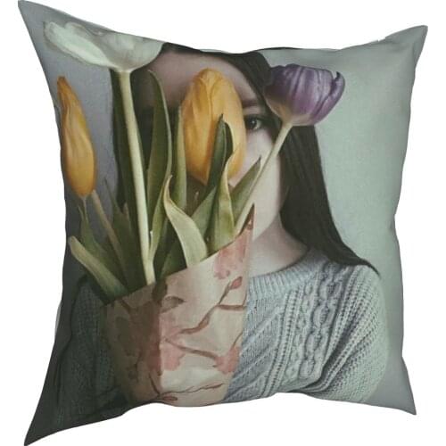 Yellow flower beauty decorative cushion cover simple style 3D printing pillow cushion cover 45cm linen pillow cover culture