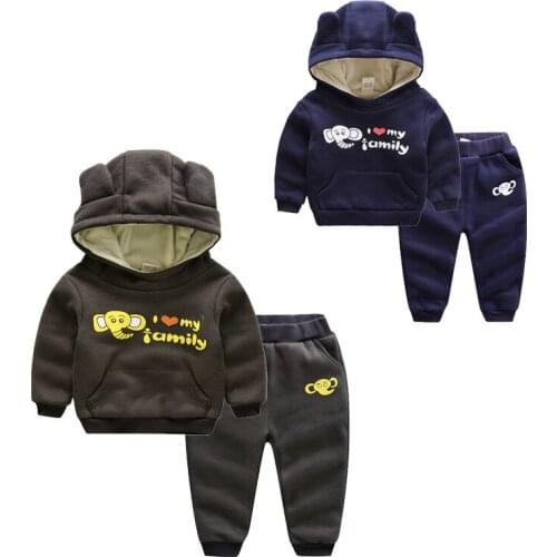 2019 children winter Sweatshirts sets Cartoon Bear boys girls thickening With velvet Two piece suit Baby sports clothes clothing