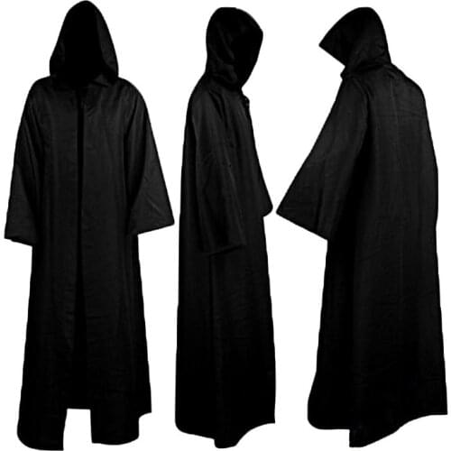 Unisex Halloween Robe Hooded Cloak Costume Cosplay Monk Suit Adult Role-playing Decoration Clothing Black Brown S-2XL