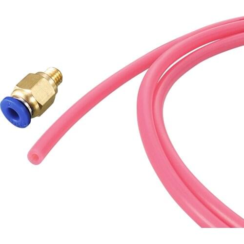 Uxcell PTFE Air Tubing Hose Kit 4mm OD 2mm ID 1M Length Clear with 2Pcs M6 Fittings