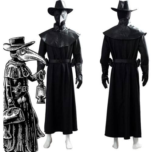 Plague Doctor Costume Long Robe Cape Outfits Medieval Steampunk Black Bird Beak MaskS Plague Doctor Cosplay Costume Halloween