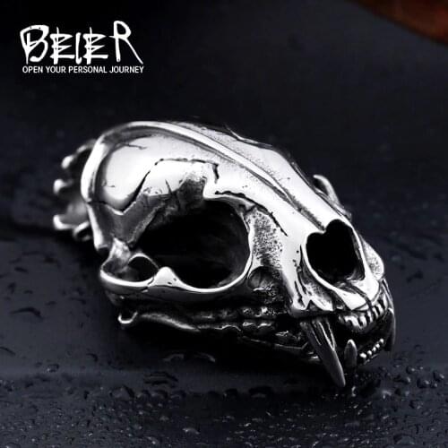 Beier 316L Stainless Steel pendant necklace small style 3D Machairodus Smilodon Dinosaur Head Pendants jewelry LLBP8-096P