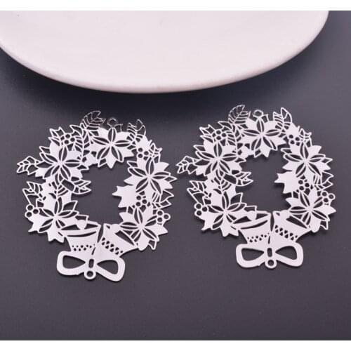 10pcs 55*47mm Brass Christmas Christmas Wreaths&Bell Connector Big Pendant Rhodium plated Jewlery Hang Accessories