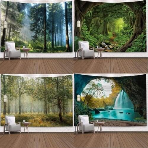 Forest Scenery Tapestry Forest Plant Landscape Printed Large Wall Tapestries Cheap Hippie Wall Hanging Bohemian Wall Art Decor