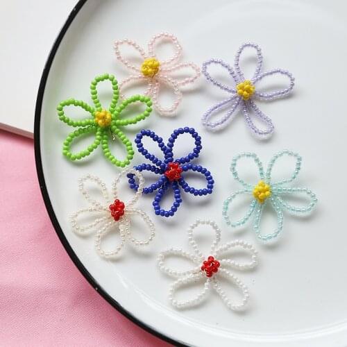 Summer style 20pcs/lot color beads handmade woven flowers shape copper florals charms diy jewelry earring/garment accessory