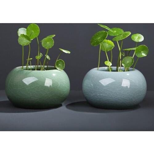 Copper money grass vase ceramic hydroponic flower pot non-porous green plant container small fresh desktop office flower pot