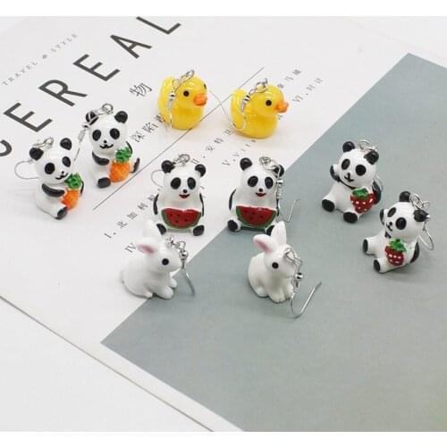Cute 3D Cartoon Animal Yellow Duck Panda Rabbit Resin Pendant Earrings Girl Original Handmade Jewelry Gift