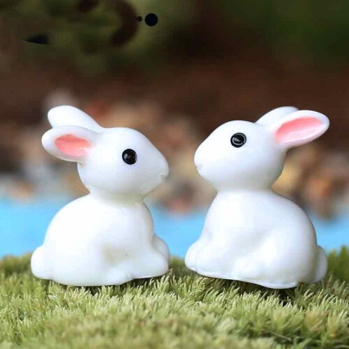 10PCS Garden Miniatures Cute Crafts Figurines Garden Decoration Resin Bunnies Mixed Small White Rabbit Bunny Miniature Garden