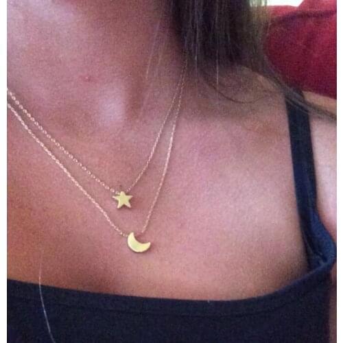 N320 Minimalist Womens Moon Star Pendant Necklace Fashionable Necklaces Bohemian Chain Multi-layered Chokers Necklaces