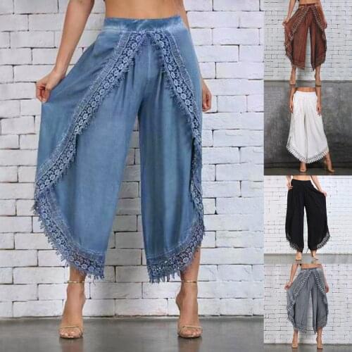 Fashion Womens Pants Spring And Autumn Lace Harem Casual Soft Wide Leg Pants 2021 Oversized Streetwear Daily штаны в клетку