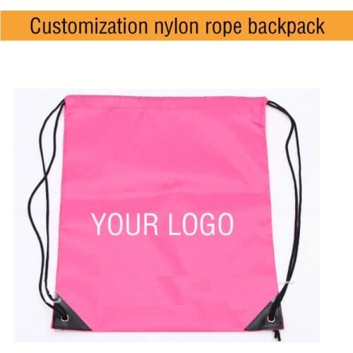 MOQ 200pcs Customized logo Draw string beam pocket Pure color shoulders of polyester bag Nylon bag bag can be