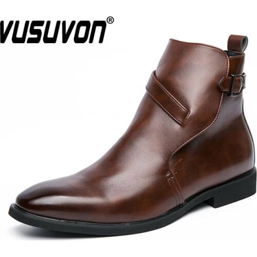 Luxury Design Mens Black Fashion Genuine Leather Prints Monk Boots Single Strap Slip On Dress Shoes Basic 38-48 Size