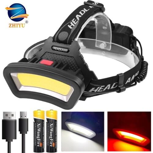 USB Rechargeable COB Headlamp Red White Light Fishing Headlight Hunting 18650 Head Lamp Camping Head Light Flashlight Torch