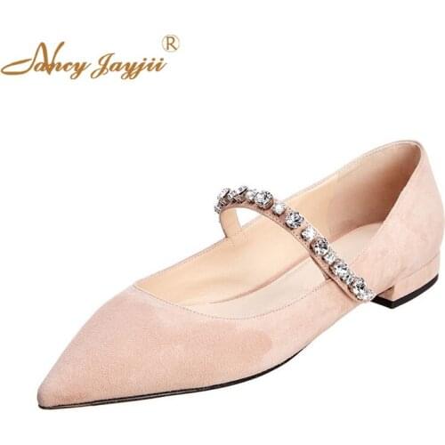 Women Ladies Female Flats Shoes Pink Slip-On Crystal Fashion Leisure Wedding Elegant Mature Party 2019 Marriage Nancyjayjii