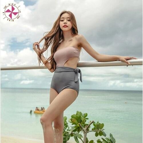 In The Wind 2021 New Monokini Women Swimwear Solid Swimsuit Padded Bandage Bathing Suit sexy Monokini Beachwear
