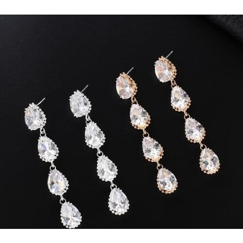 New Arrival Halo Pear Cut Cubic Zirconia CZ Crystal Wedding Drop Earrings Bridal or Bridesmaid Jewelry E742