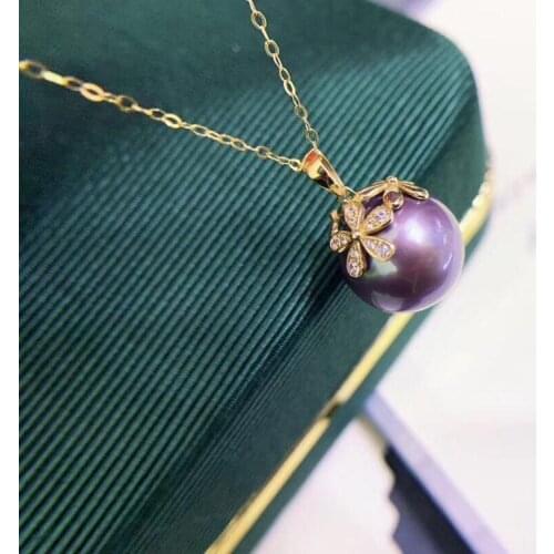 MADALENA SARARA Natural Purple 11-12mm Freshwater Pearl Pendant Necklace 18k Gold Chain Women Necklace